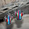 Colorful Cactus Design Dangle Earrings Retro Western Style Alloy Silver Plated Jewelry Trendy Gift For Women Girls
