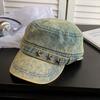Spring and Autumn Denim Flat Top Hat Female Retro Old Star Decorative Sun Hat Show Face Small Versatile Cap