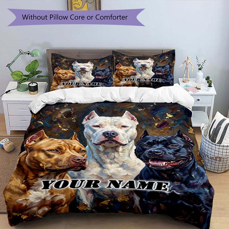 3PC Custom Name Pit Bulls: Strength Loyalty Bedding Set Printed Bedding Set Duvet Cover Closure Includes 1 Duvet Cover & 2 Pillowcases for All Seasons
