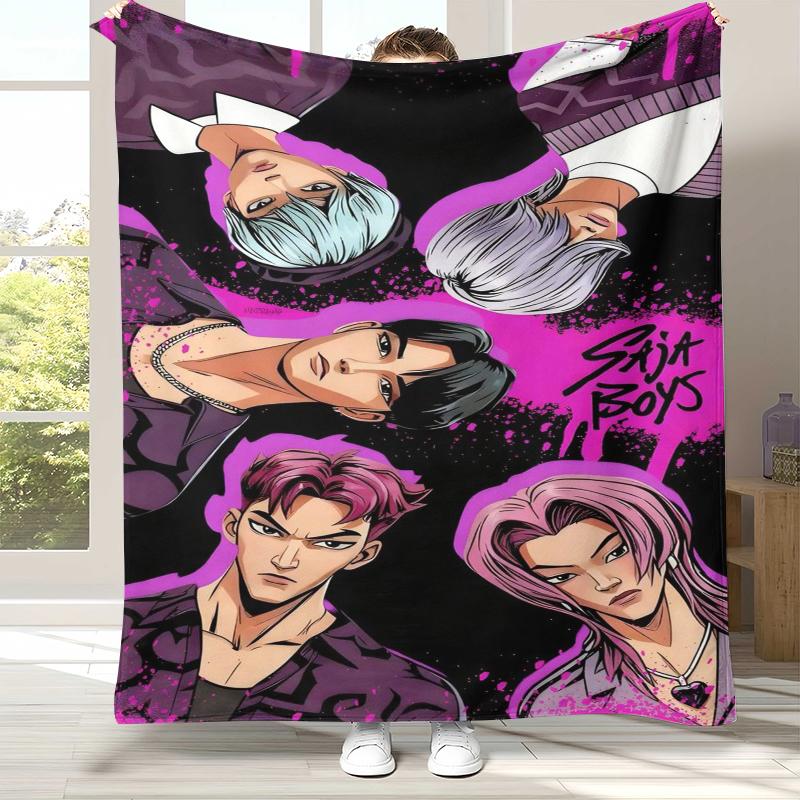 K-Pop Охотники на демонов Золотые Мальчики Саджа Фланелевое одеяло, Ультрамягкий теплый плюшевый плед для дома, спальни, кровати, дивана, офиса, пикника