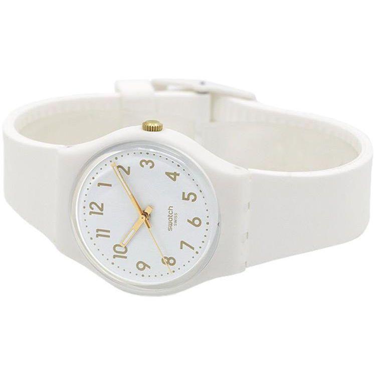 Swatch Originals Series Quartz Movement Simple Cute Watch 34mm White Dial Plastic Case Silicone Strap Women watches Gold GW164
