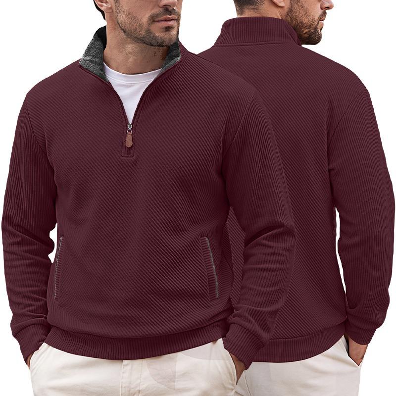 Men S Jacquard Half Zip Long Sleeve Loose Fit Solid Color Sweatshirt With Pockets