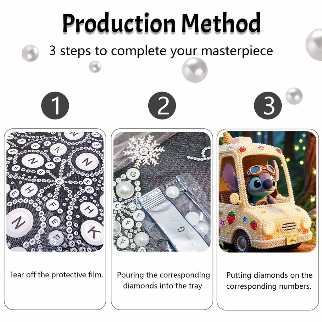 Disney Stitch ice cream van pearl painting handmade diy pearl art painting simple living room hanging painting decoration