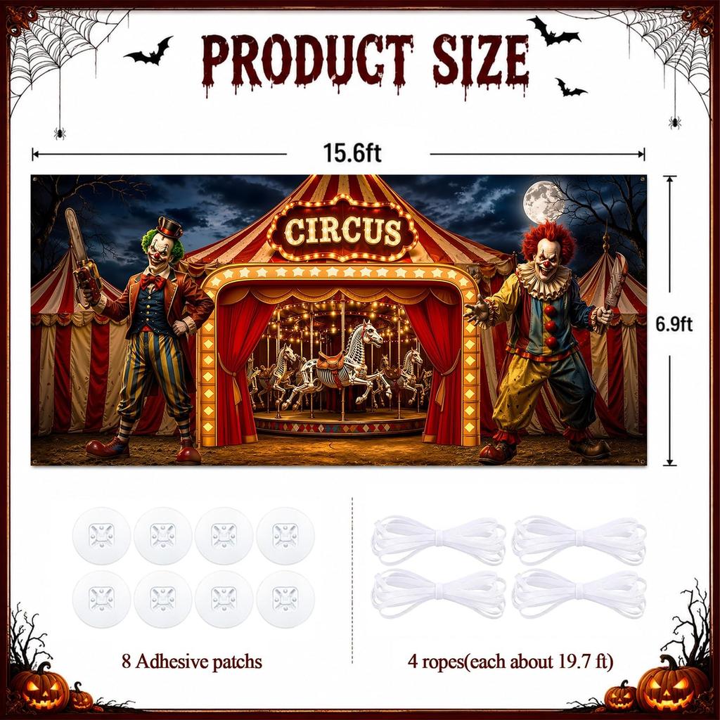 7x16ft Halloween Garage Door Cover Scary Clown Carnival Backdrop Decoration