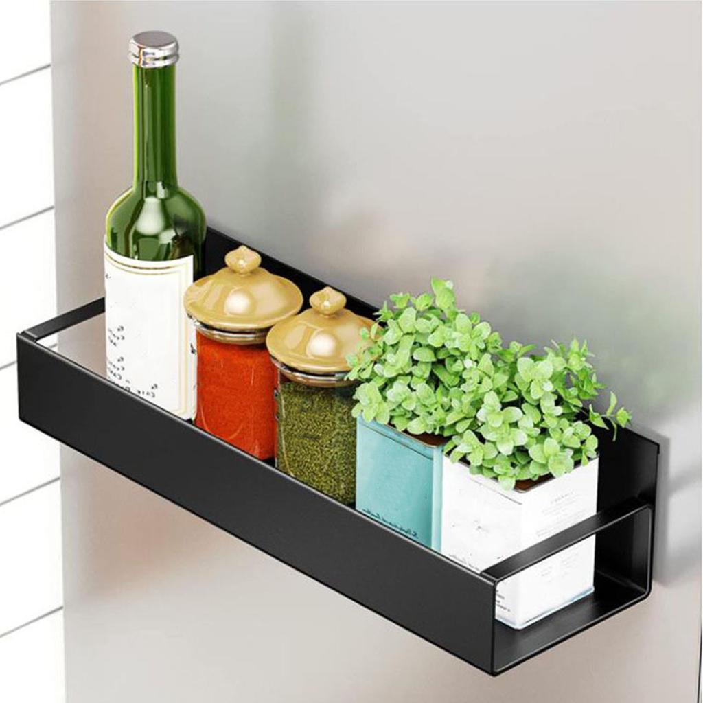 Магнитная полка для специй на холодильник с крючком, подвесная подставка для приправ, для хранения на кухне, черная
