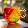 Rainbow D20 Dice Mug with Handle Colorful Polyhedral Glass Coffee Cup for Gamers Unique Gift for Tabletop RPG Fantasy Enthusiasts
