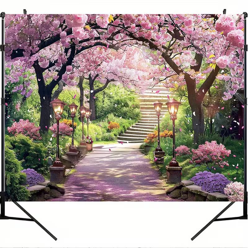 2D Розовый Туннель Сакуры Фон Винтажная Лампа Фото Фон