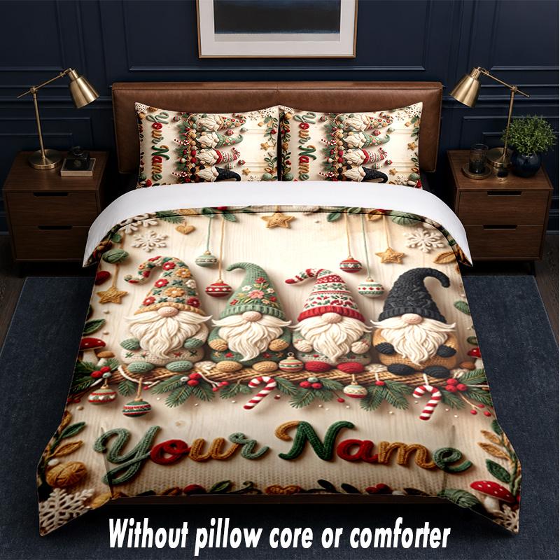 Gnome Theme Custom Text Or Name 3Pcs Bedding Set,1 Flat Sheet & 2 Pillowcases Personalized Home Bedding
