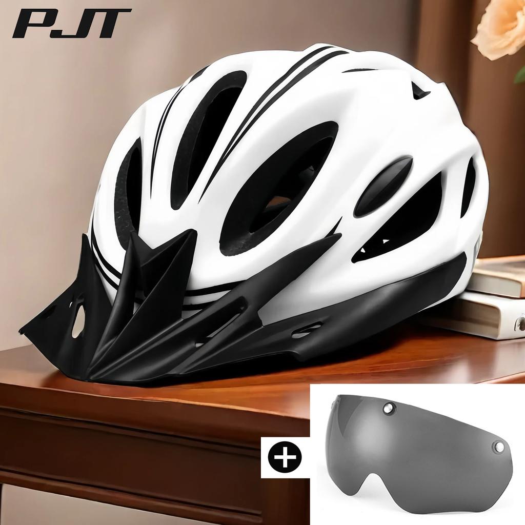 Matt Color 4 In 1 Bike Helmet With Sun Goggle & Sun Visor Rechargeable Adult Bicycle Helmet Sunglasses Road MTB Cycling Helmet