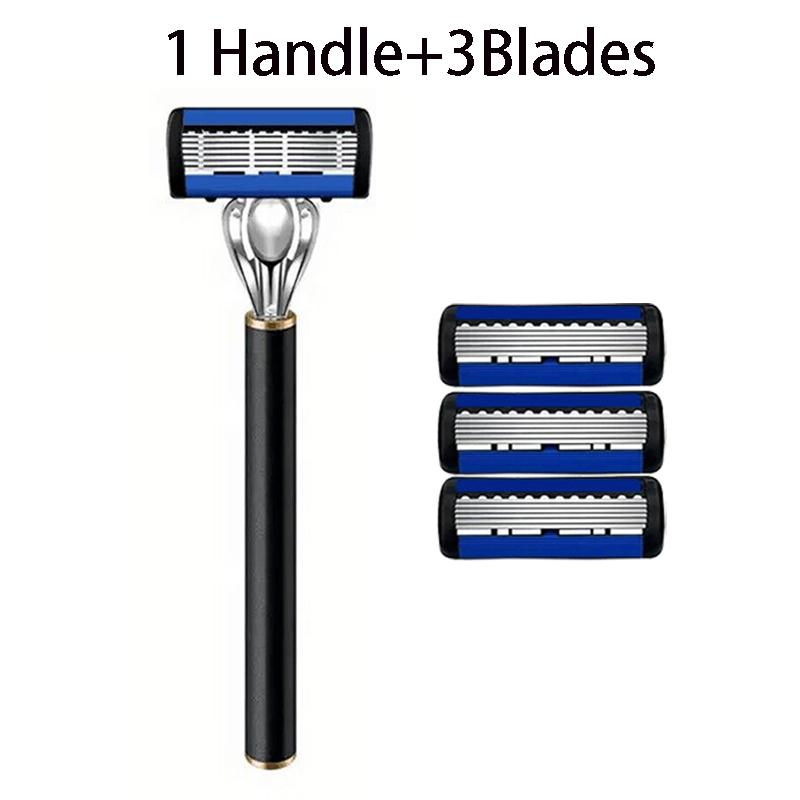 6-слойное лезвие бритвы, классическая бритва многоразового использования, черная бритва со сменным лезвием, безопасная мужская ручная бритва