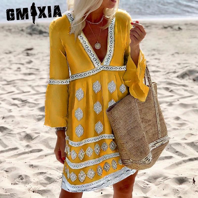 GMXIA Весна-лето Женское платье с индивидуальным принтом и позиционированием, средней длины, со средним рукавом