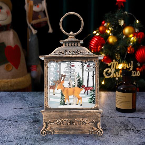 Рождественский фонарь с ретро-рамкой и встроенной елкой, снеговиком, оленем, статуэтка, работающая от батареек, ночник, настольное украшение