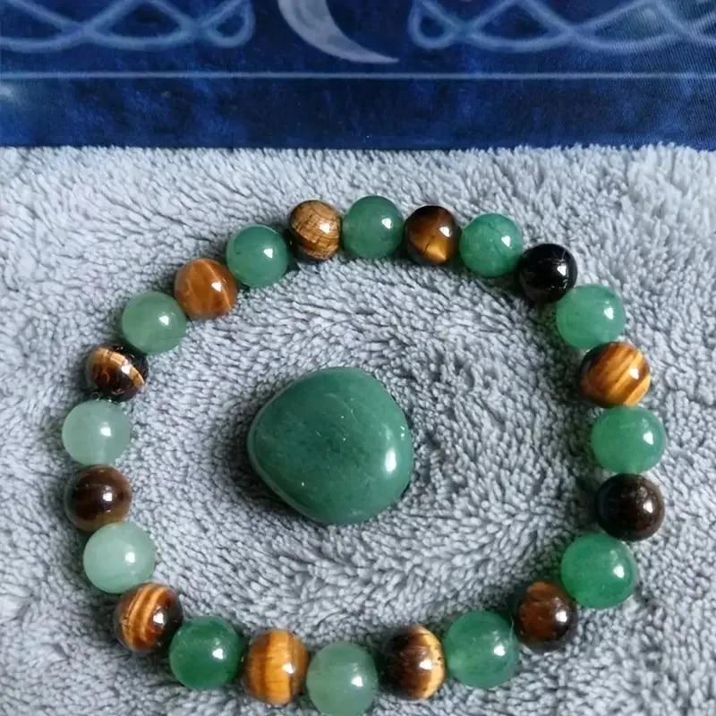 1 Pc Exquisite Jade Two Colour Fashion Style Tiger Eye Stone Natural Stone Green Beaded Bracelet Men And Women Daily Party Gifts