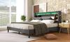 Upholstered Bed Double Bed Storage Headboard with Charging USB and LED Lighting Bed Frame Slatted Base of Wood, 140*200CM Grey (Without Mattress)