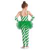 Girls Candy Cane Costume Santa Claus Christmas Sleeveless Stripes Print Tulle Peplum Long Jumpsuit with Arm Sleeves