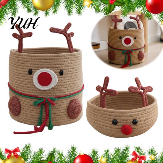 Decorative Reindeer Storage Box Cute Cotton Rope Woven Box, Large Capacity Soft Desktop for Bedroom Fabric Basket, Sundries Organizer Nursery And Home