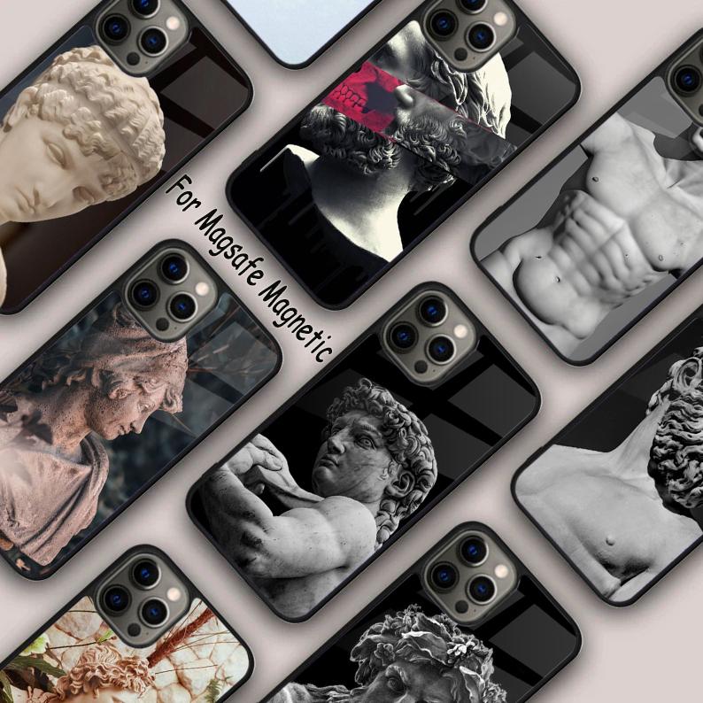 Магнитный чехол для телефона с изображением лица греческого бога для APPLE iPhone 17 Air 16 14 13 12 Pro Max 15 Plus Беспроводная зарядка с чехлом MagSafe