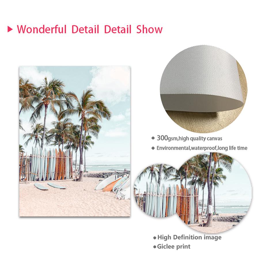 Винтажный автомобиль, велосипед, океан, пляж, пальма, доска для серфинга, настенная живопись на холсте, постеры и принты, настенные панно для декора гостиной