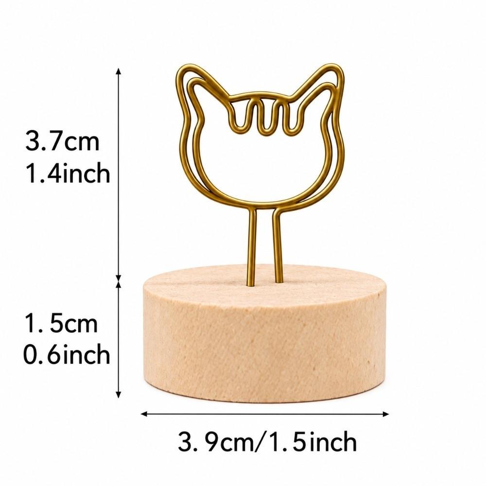 10PCS Antique Finish Note Holder Cat Shape Wood Slice Ornament Tabletop Decor Desk Decoration