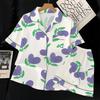 Ice Silk Summer Short-Sleeved Shorts Pajamas Women'S Pastoral Tulip Purple Fashion Loungewear Silk Suit