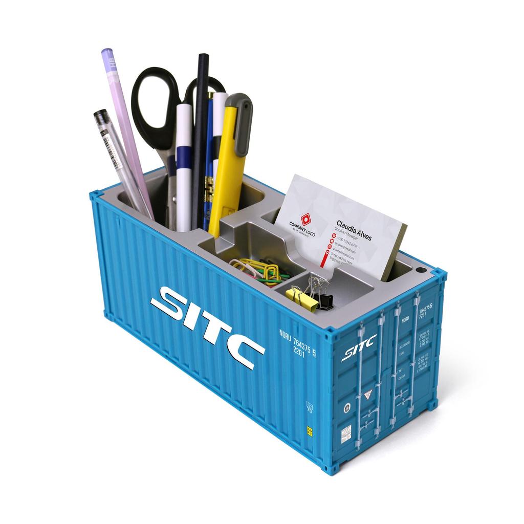 SITC Sea Freight Container Pen & Card Holder - Plastic Storage Box with Custom Text Option