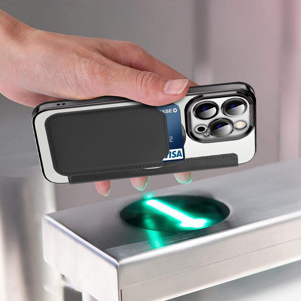Для iPhone 13 Pro 6,1 дюйма Совместимый с MagSafe Слот для карт с RFID-блокировкой Амортизирующий ТПУ Гальваническое покрытие Прозрачная задняя крышка-книжка с пленкой для объектива