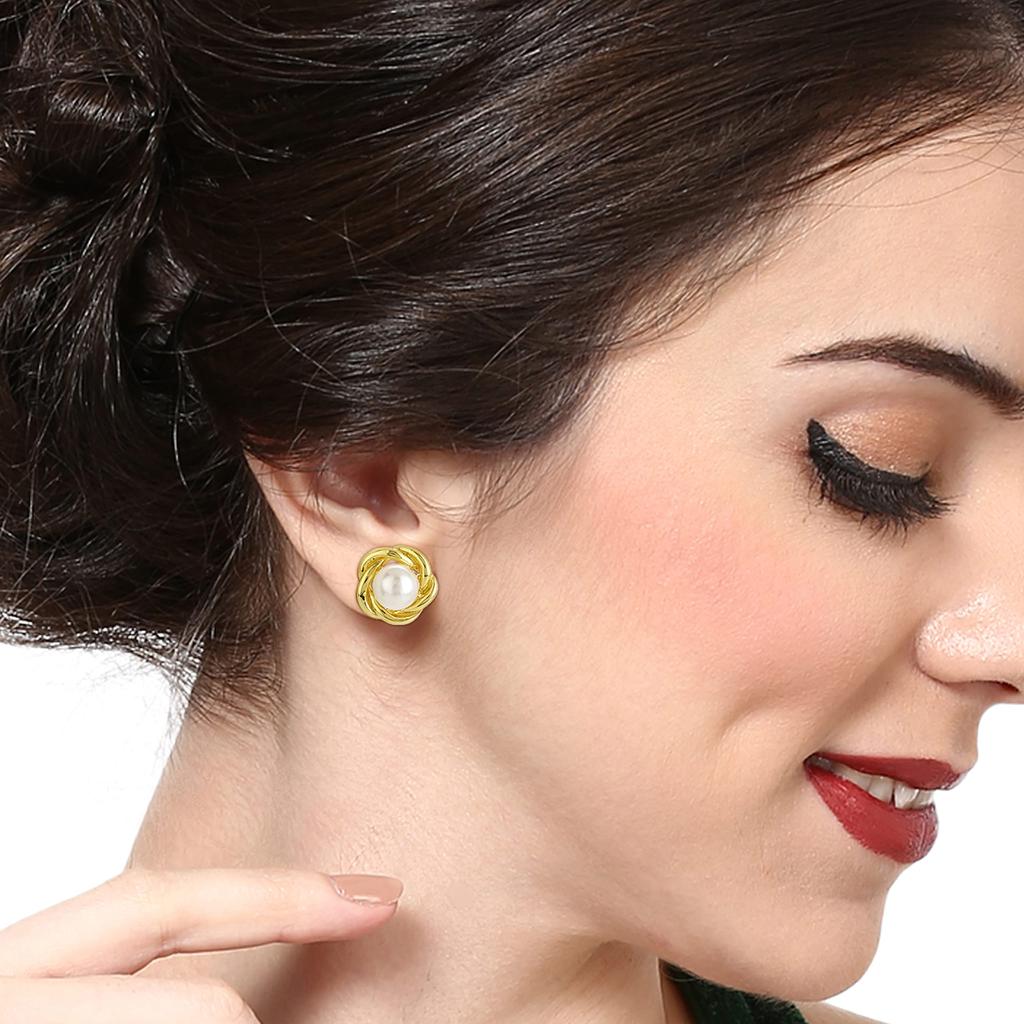 Серьги-гвоздики Estele из металла с золотым покрытием из латуни и белого флюсового жемчуга для девочек и женщин