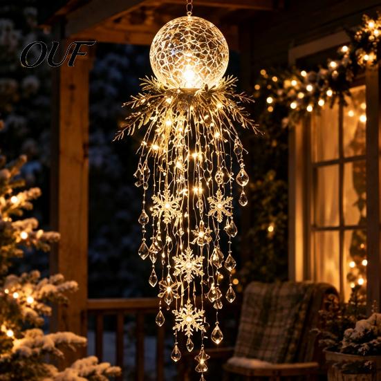 Festive Yard Decoration Crystal Waterfall Christmas Lights, LED Warm White Snowman Pendant Hanging Decorations Light with Snowflake Droplets, Outdoor