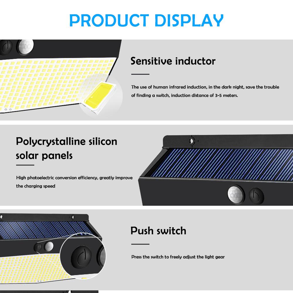 368 LED Solar Lights Outdoor Motion Sensor Solar Fence Lights 3 Modes Wall Light Waterproof Bright Solar Security Light Garage