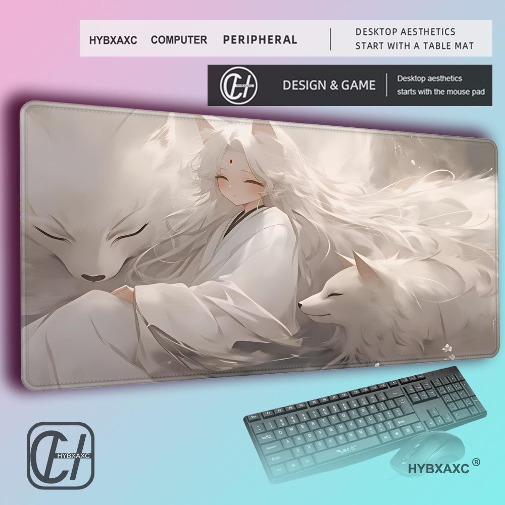 HYBXAXC Коврик для мыши Аниме Лиса Геймер Розовый Фиолетовый Звезда Большой Игровой Коврик для Мыши Настольные Аксессуары Нескользящий Коврик для Мыши Кавайный Настольный Коврик