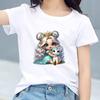 Kids Cotton T Shirt Crowned Princess Girl Hugging Unicorn Print Crew Neck Short Sleeve Tee Casual Boys Girls Summer Tops