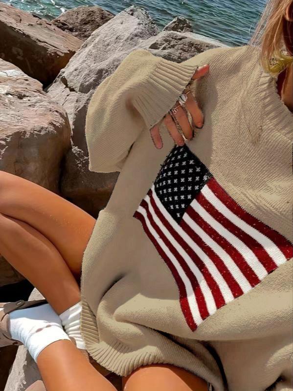 American Retro Star Flag Knit Pullover Sweater
