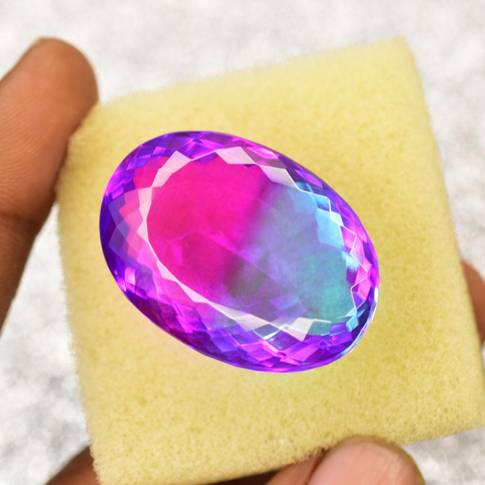 Stunning Lab Created Bi-Color Sapphire 97.65 Ct Oval Certified Loose Gemstone