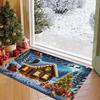 1pc Christmas Door Mat Featuring a Snow-Covered Cabin, Santa Claus On a Sleigh, Perfect for Holiday Decorations. It Is Made of 1.2 Cm Thick Flannel, S