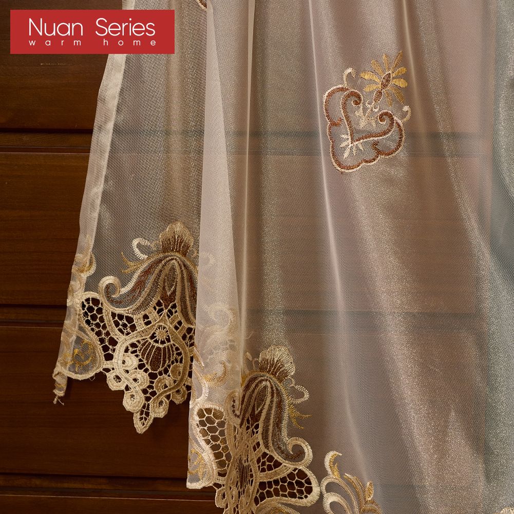 1PC Nuan Series European Style High-end Tulle Embroidered Sheer Curtains for Living Room Bedroom Balcony Window Home Decor