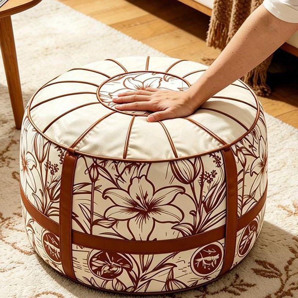 PU Leather Ottoman Pouf Fillable Design Round Pouf Cover New Floor Seat Cushion  Home Use