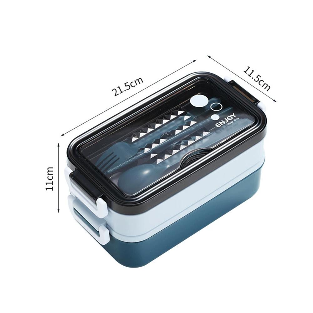 1pack Lunch Box Double-layer Portable Compartment Food Box Lunch Box With Fork Chopsticks And Spoon for School Office