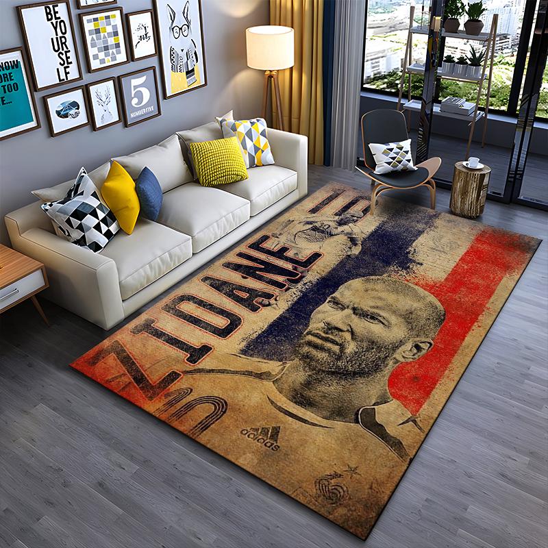 Sports Area Rug, Zinedine Zidane France Number 10 Vintage Grunge Blue Red White Textured Print, Fan Decor, Non-Slip Mat