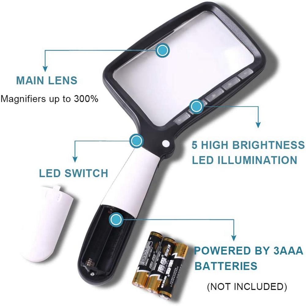 for Reading with 5 Led Lights Sewing Magnifier Optical Instrument LED Loupe Magnifying Glass
