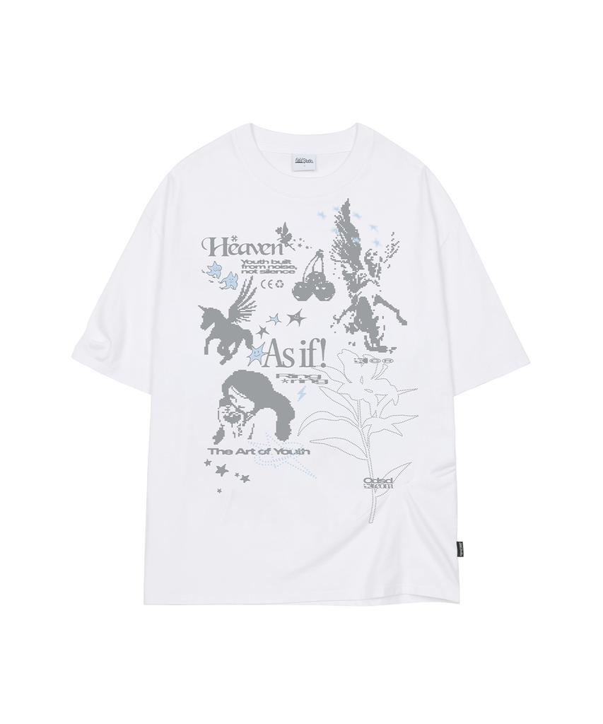 ODDSTUDIO Kitsch Stamp Pintuck Oversized T-Shirt - White