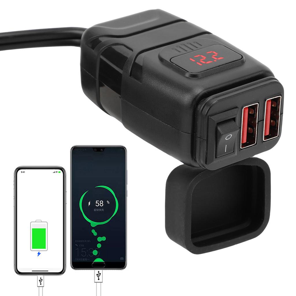 Мотоциклетный USB-зарядник Quick Charging 3.0 с двумя портами USB, вольтметром и переключателем ON/OFF для планшета, GPS