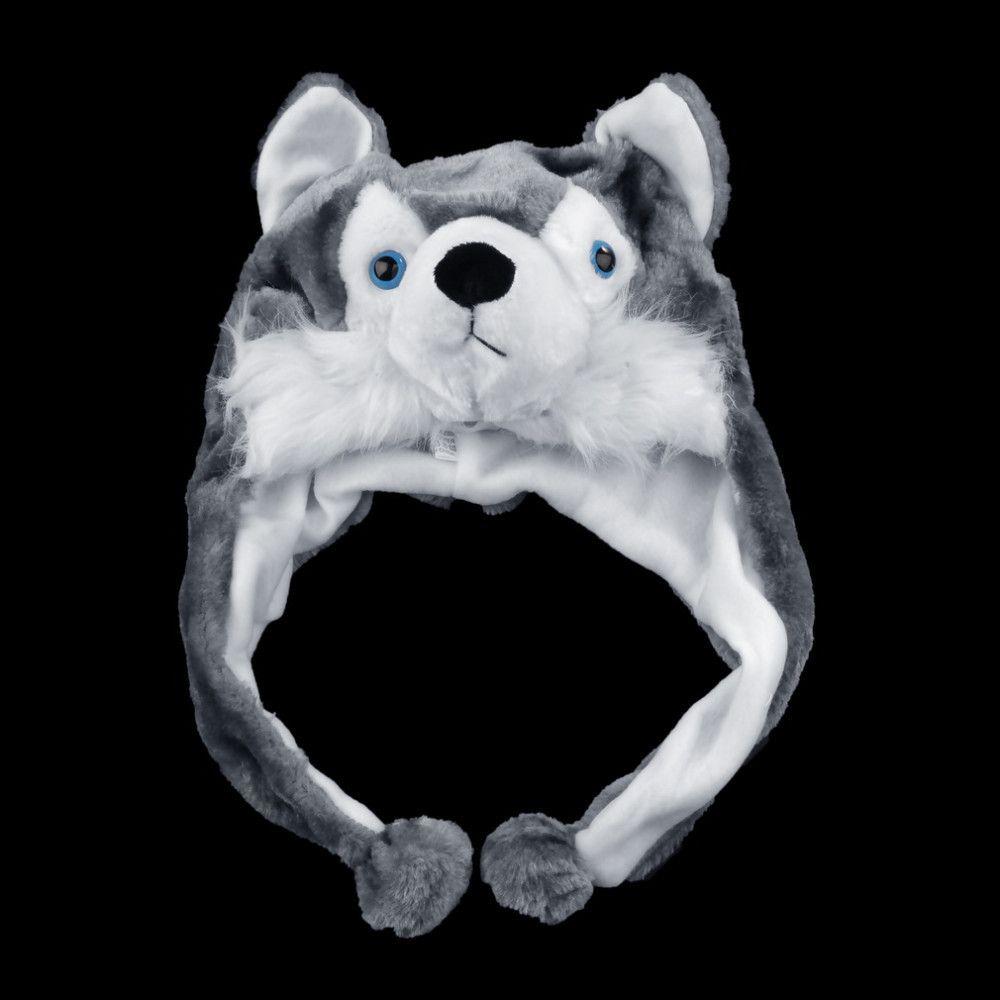 Cartoon Fashion Warm Scarf Kids Cap Soft Earmuff Hat Plush Hat Toys Mascot Huskies Hat