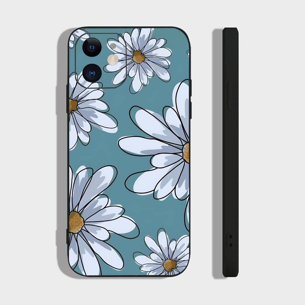 Цветочный Арт Для IPhone 15 16 14 Plus 13 12 11 17 Pro Max 17 Air Черный Мягкий Чехол для Телефона