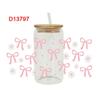 Waterproof Wrap Stickers Clear Pink Bow Decals Diy UV DTF Transfer Sticker  For 16Oz Glass Cup