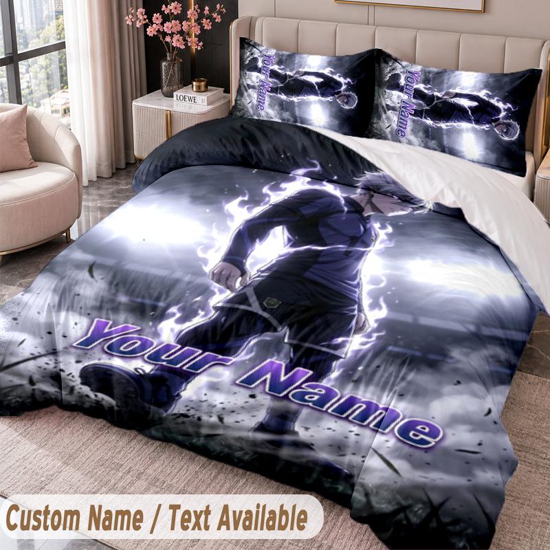 Custom Name Text 3Pcs Bedding Set Blue Lock Duvet Cover And Two Pillowcases