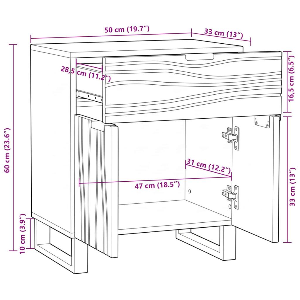 Nightstand Walnut 50 x 33 x 60 cm Particleboard
