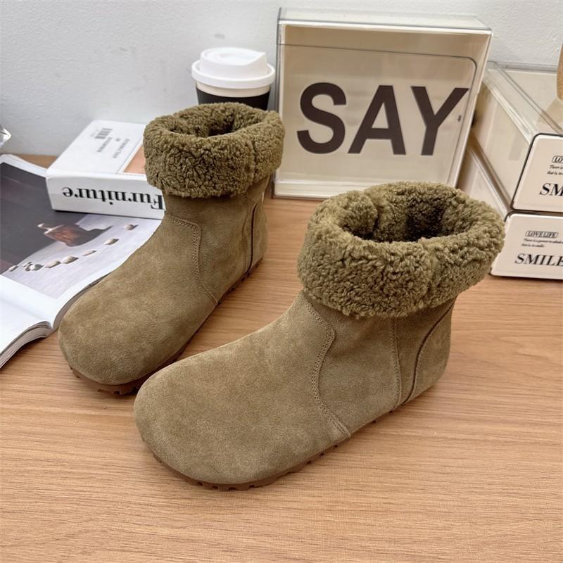 Модные шерстяные зимние сапоги AJGS для женщин 2024 года, новые кожаные зимние туфли на плоской подошве, теплые плюшевые хлопковые туфли, универсальные сапоги до середины икры