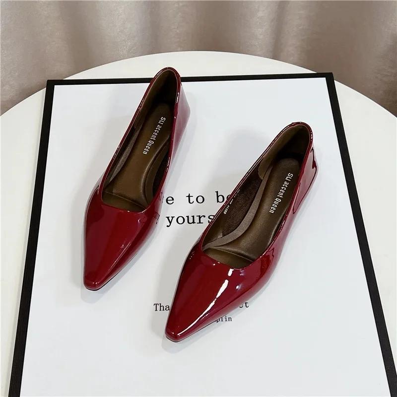Модные классические туфли-лодочки с острым носком для женщин 2024 года, новые однотонные простые женские рабочие туфли для поездок на работу, модные универсальные туфли с неглубоким носком