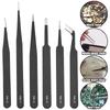 Precision Tweezers 6pcs Set ESD Anti-Static Stainless Steel Tweezers Repair Tools for Electronics Repair Soldering Craft Tools