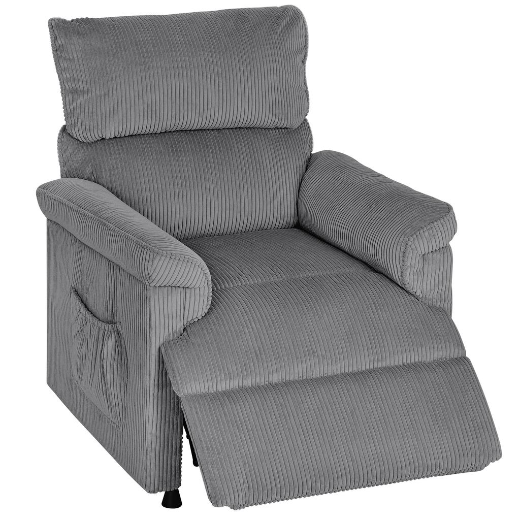 Corduroy Electric Massage Recliner - Grey